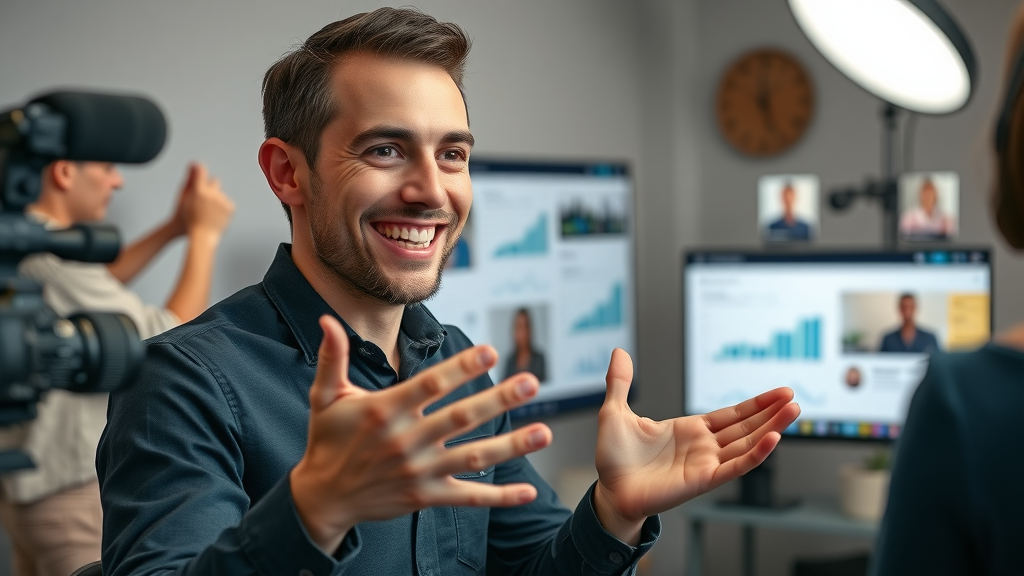 Charismatic network marketer telling their brand story to an online audience—personal branding for network marketing lead generation
