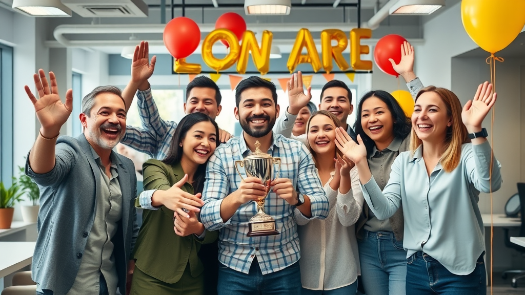 happy network marketing team celebrating recruiting success