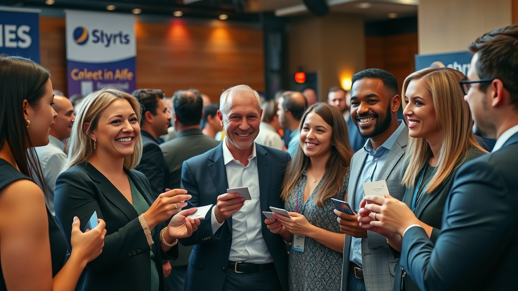 diverse group networking event channel partners, recruiting distributors, exchanging business cards