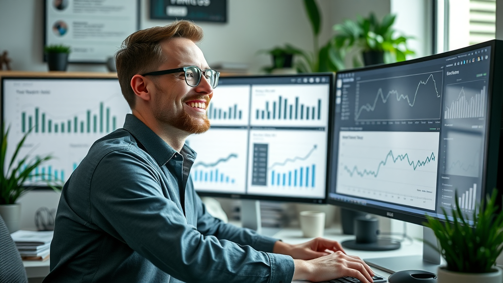 digital marketer reviewing social media metrics and analytics for recruiting strategy