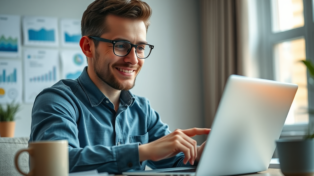 Focused network marketer reviewing email campaign results on a laptop, email marketing for lead generation