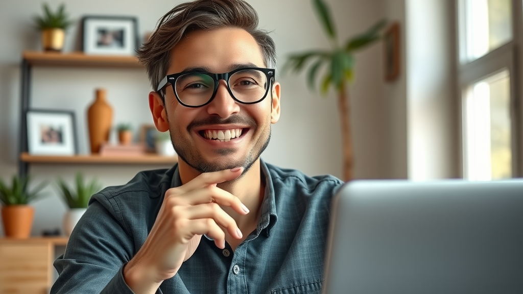cheerful entrepreneur presenting network marketing strategies on a video call