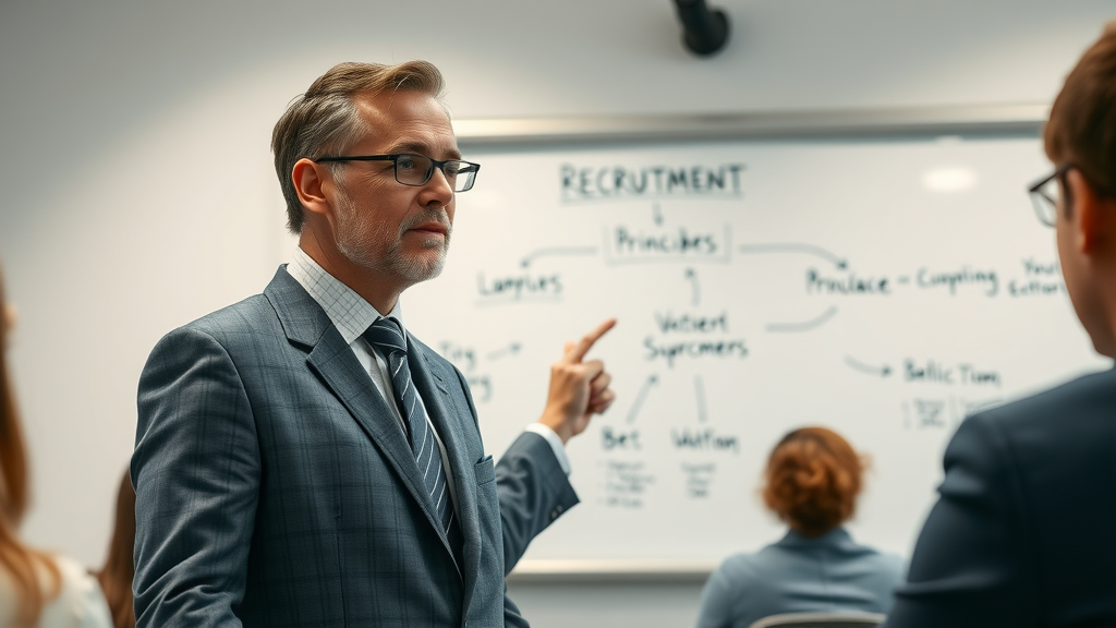 mlm recruiting coach pointing to recruitment flowchart